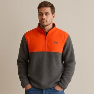 Under Armour Sweater Fleece Pile Pullover Golf Sweatshirt Gray Orange Men’s XL